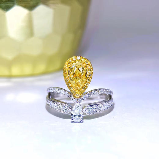 1023卡水滴黄钻戒指n超美颜值尚美款黄钻戒指梨形黄钻颜色饱满璀璨