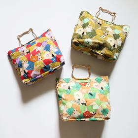 HUJI祤集猫头柄手提包插画散步小猫