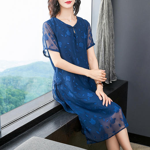 MQ-LM8252夏装新款洋气短袖时尚雪纺连衣裙YY 商品图1