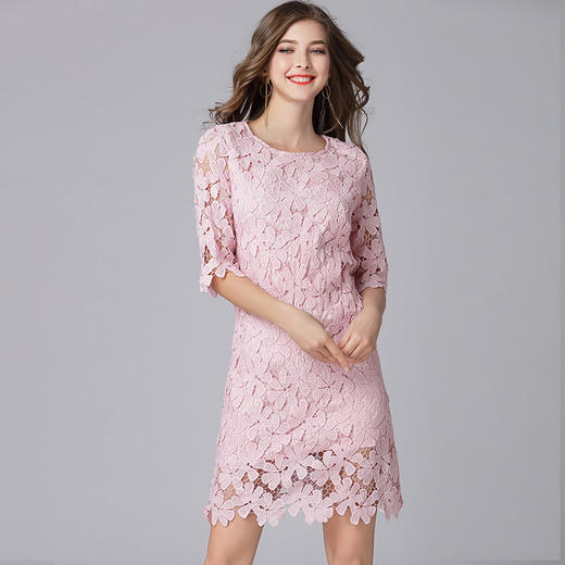 时尚约简中长款蕾丝水溶性蕾丝连衣裙(货号 tyz11832)
