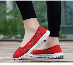 QJ-1610新品防滑平底妈妈鞋懒人鞋透气镂空蕾丝网布鞋