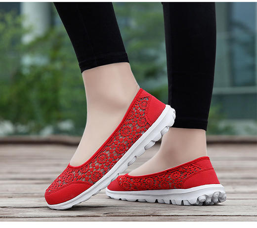 QJ-1610新品防滑平底妈妈鞋懒人鞋透气镂空蕾丝网布鞋 商品图0
