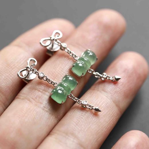 冰种晴水绿翡翠蝴蝶结耳坠18k白金钻石镶嵌 商品图7