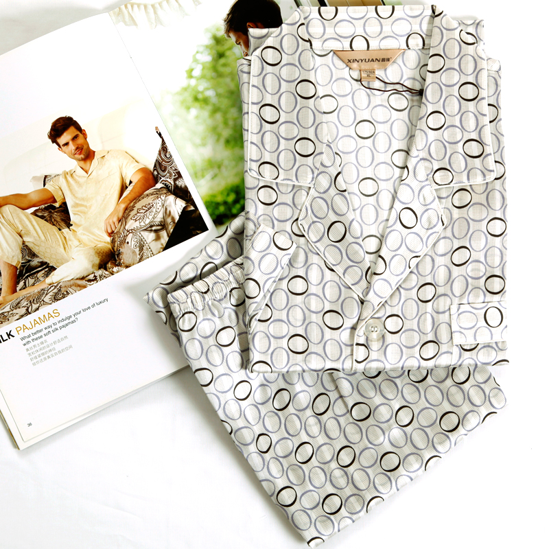 精品真丝男短袖睡衣套 F3028