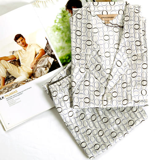 精品真丝男短袖睡衣套 F3028 商品图0