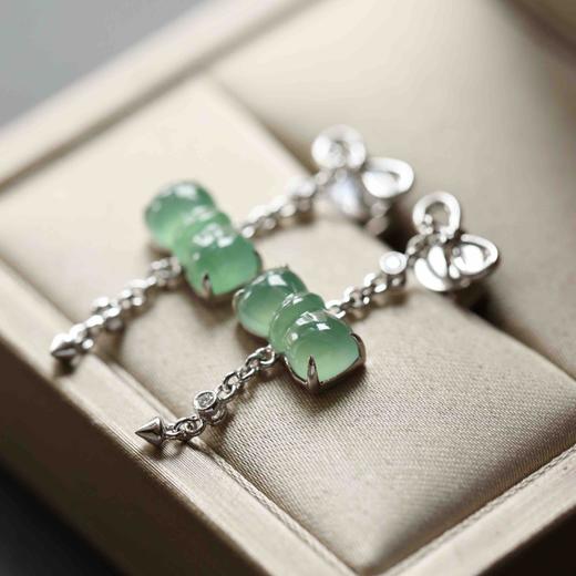 冰种晴水绿翡翠蝴蝶结耳坠18k白金钻石镶嵌 商品图6