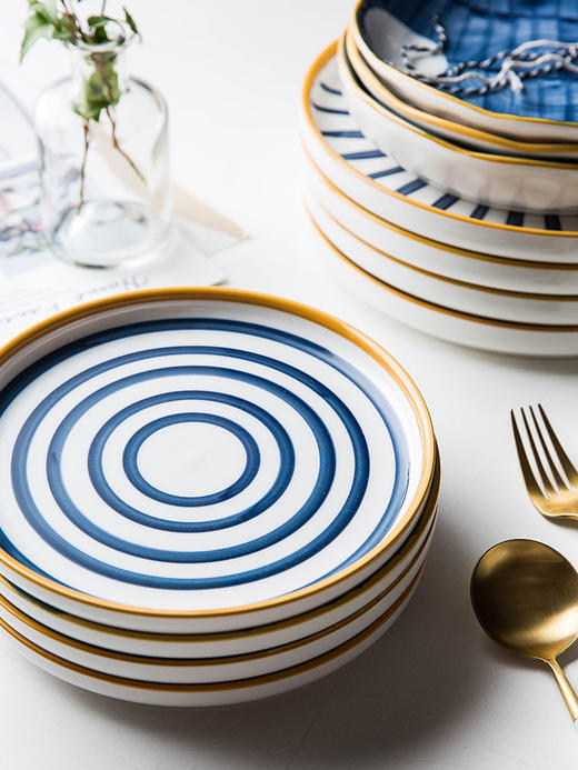 摩登主妇 青瑶 日式创意手绘釉下彩新骨瓷陶瓷餐具家用平盘深盘子 商品图3