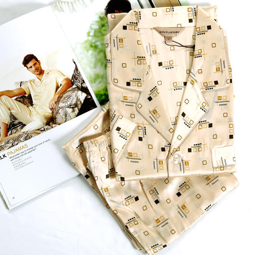 精品真丝男短袖睡衣套 F3028 商品图1