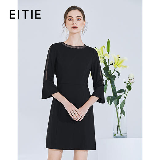 EITIE爱特爱品牌女装春季新款时尚修身高腰圆领连衣裙中裙A1907039 商品图0