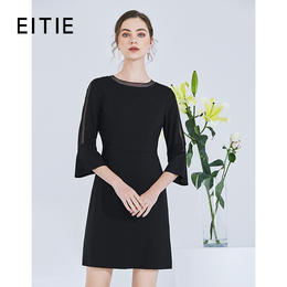 EITIE爱特爱品牌女装春季新款时尚修身高腰圆领连衣裙中裙A1907039