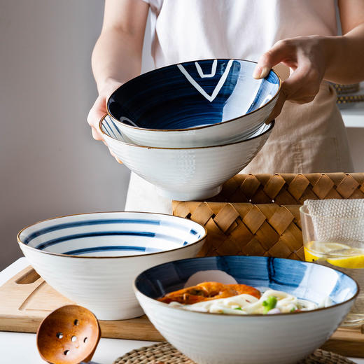 摩登主妇青瑶家用面碗汤碗大碗单个斗笠碗沙拉碗日式拉面碗泡面碗 商品图0