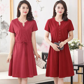 MQ-1973-817夏装新款中年女士过膝阔太太连衣裙YY
