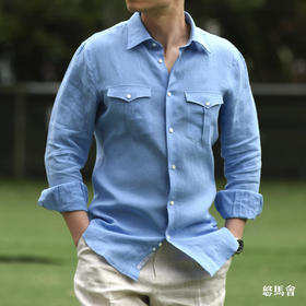 Canclini 法国亚麻天蓝色意式工艺衬衫