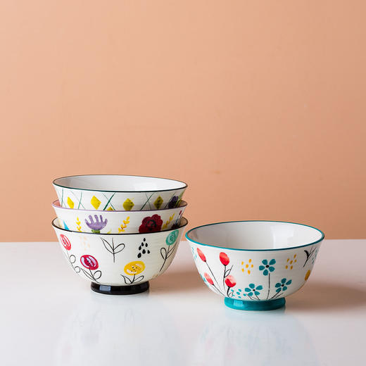 摩登主妇日式手绘花卉饭碗单个陶瓷日式餐具创意家用粥碗汤碗小碗 商品图3