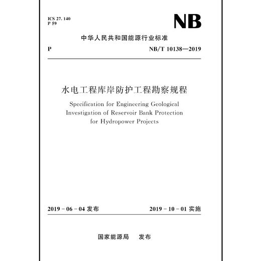 水电工程库岸防护工程勘察规程NB/T 10138—2019 商品图0