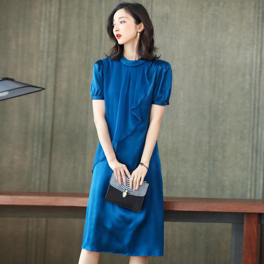 ASE-6638优雅大气荷叶边领气质真丝连衣裙（配腰带） 商品图4