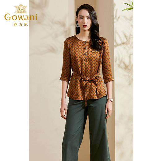 乔万尼新款真丝桑蚕丝上衣女气质流行印花休闲七分袖衬衫ES2C137 商品图2