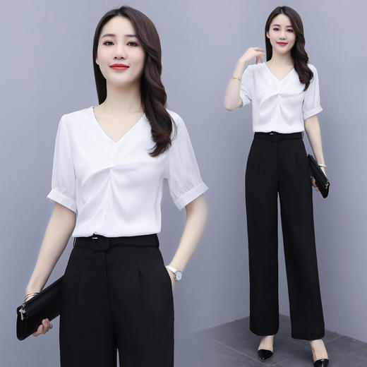 WZNH-XYFS6876夏装新款纯色百搭短袖V领气质白衬衫 商品图1