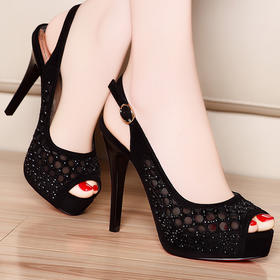 MLKL-5X018镂空性感网纱高跟细跟凉鞋女夏防水台女鞋