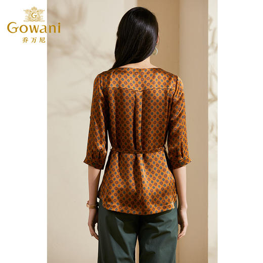 乔万尼新款真丝桑蚕丝上衣女气质流行印花休闲七分袖衬衫ES2C137 商品图3