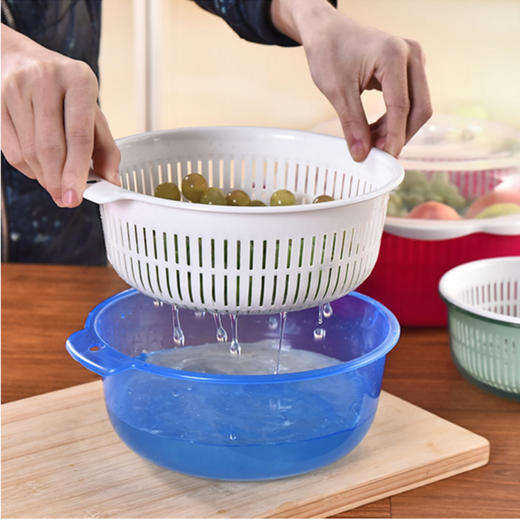 熊诺炫彩双层洗菜盒洗菜篮（均码颜色随机) 商品图1