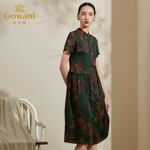 【富贵芍药花】【香云纱】乔万尼重磅真丝连衣裙夏季女复古印花桑蚕丝中长裙ES2E107 商品图2