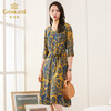 乔万尼新款夏修身气质高腰碎花V领真丝连衣裙桑蚕丝女中长款ES2E111 商品缩略图1
