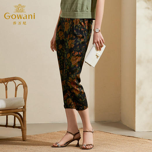 乔万尼桑蚕丝哈伦裤夏新款印花真丝薄款直筒裤九分裤子ES2F192 商品图1