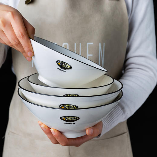 摩登主妇日式黑线斗笠汤面碗大号家用创意饭碗水果早餐陶瓷拉面碗 商品图1