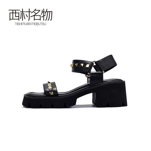 西村名物2020夏天新款欧美铆钉一字带凉鞋女罗马鞋T20BG23611 商品图1
