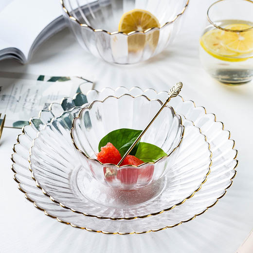 摩登主妇菊皿创意玻璃盘金边沙拉碗家用ins风网红水果盘甜品盘子 商品图1