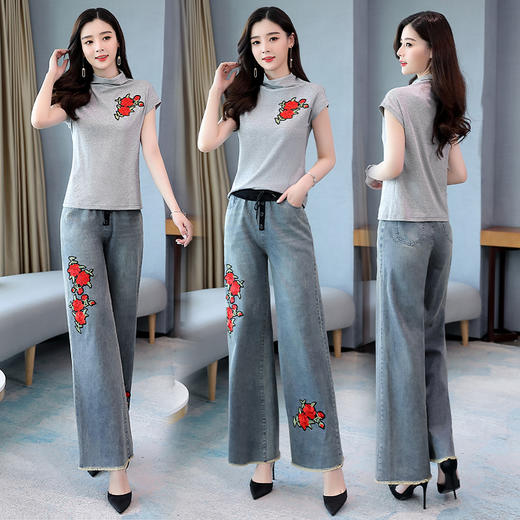 WZNH-2075P125夏季新款女装时尚气质针织牛仔两件套装 商品图2