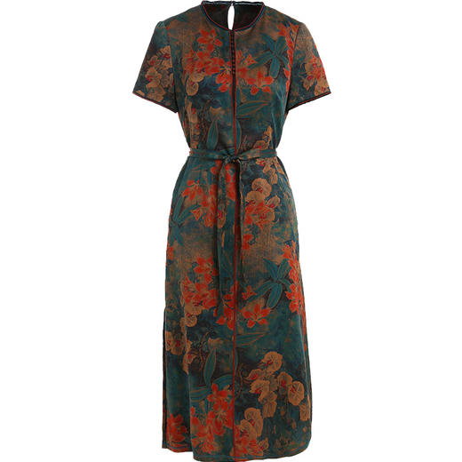 【香云纱】乔万尼真丝连衣裙女夏季复古印花气质显瘦桑蚕丝长裙ES2E102 商品图4