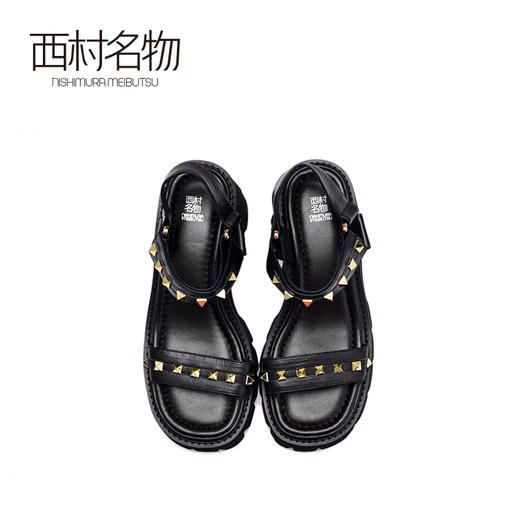 西村名物2020夏天新款欧美铆钉一字带凉鞋女罗马鞋T20BG23611 商品图2