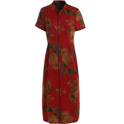 【酒红复古花】【香云纱】乔万尼真丝桑蚕丝连衣裙夏季收腰显瘦印花长裙ES2E117 商品图4