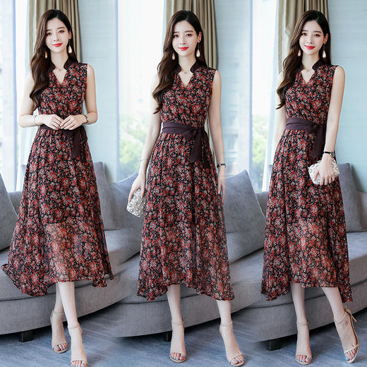 WZNH-BBL6670（配腰带）印花潮流时尚短袖韩版收腰夏季连衣裙 商品图0