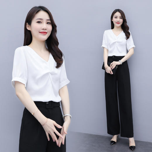 WZNH-XYFS6876夏装新款纯色百搭短袖V领气质白衬衫 商品图3