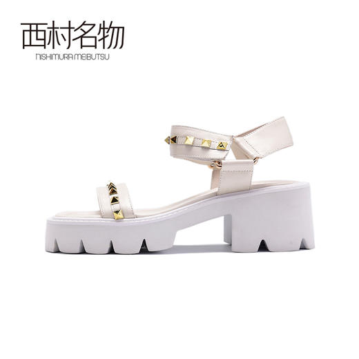 西村名物2020夏天新款欧美铆钉一字带凉鞋女罗马鞋T20BG23611 商品图4