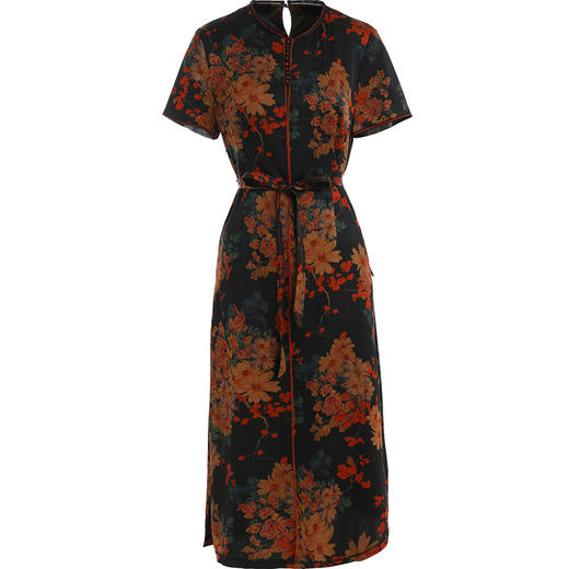 【黑色复古花】【香云纱】乔万尼真丝连衣裙夏季新款连衣裙复古印花气质显瘦桑蚕丝长裙ES2E102 商品图4