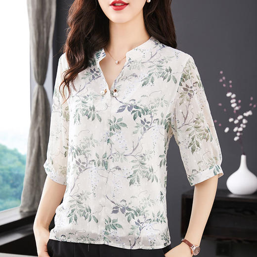 MQ-LM8270夏季新款洋气宽松大码雪纺短袖上衣YY 商品图1