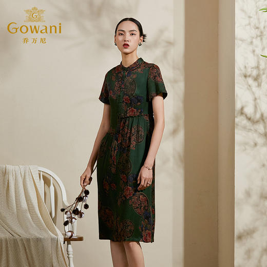 【富贵芍药花】【香云纱】乔万尼重磅真丝连衣裙夏季女复古印花桑蚕丝中长裙ES2E107 商品图1