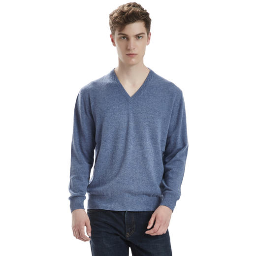 羊绒世家秋冬新款V领男羊绒衫商务休闲套衫宽松薄款鸡心领毛衣男 商品图0