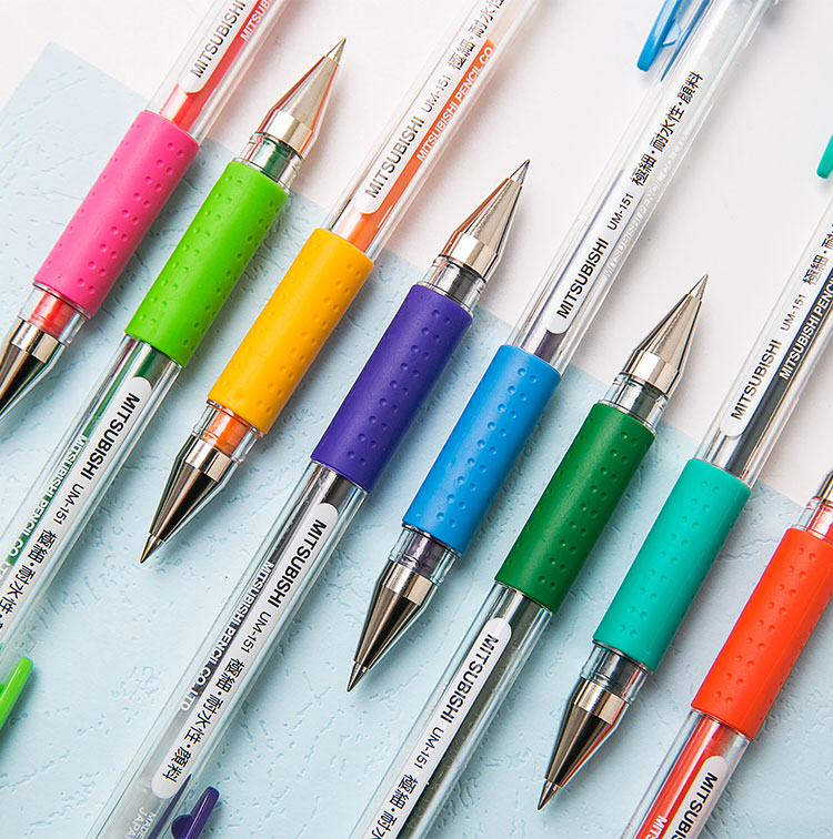 日本文具uniball三菱中性笔um151彩色按动针管速干水笔学生办公用