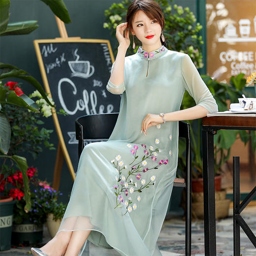 OGFY-36159夏装甜美粉色超仙宽松大码复古中国风连衣裙 商品图2