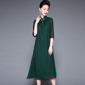 YZL-691中国风妈妈装宽松简约纯色假两件套装