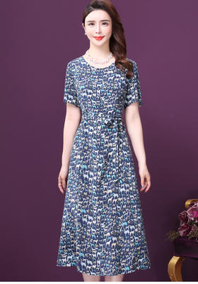 WXY-M013新款夏短袖圆领大码桑蚕丝沙滩裙子