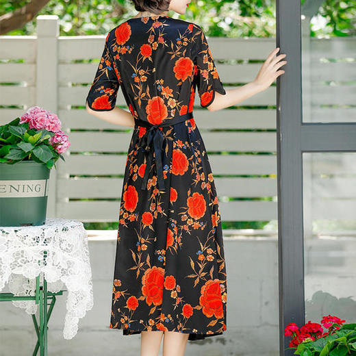 NYT-2017原创印花连衣裙真丝A字裙收腰显瘦长裙 商品图3