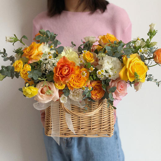 花艺 馨悦暖色系T型手提花篮 商品图2