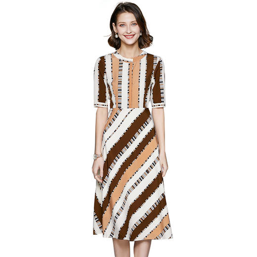 BHS-020104086新款女新款品质款中长款五分袖圆领撞色波点A字裙 商品图4