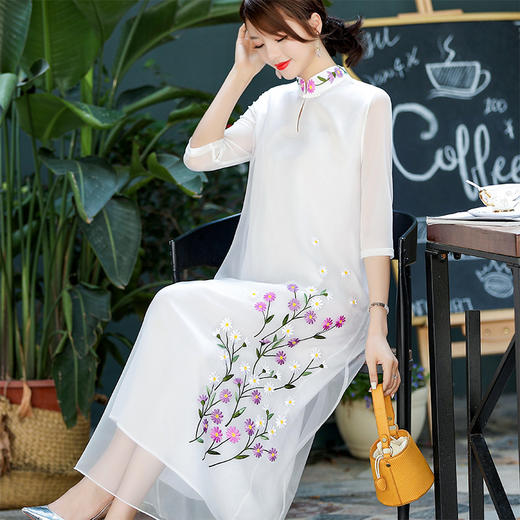 OGFY-36159夏装甜美粉色超仙宽松大码复古中国风连衣裙 商品图1